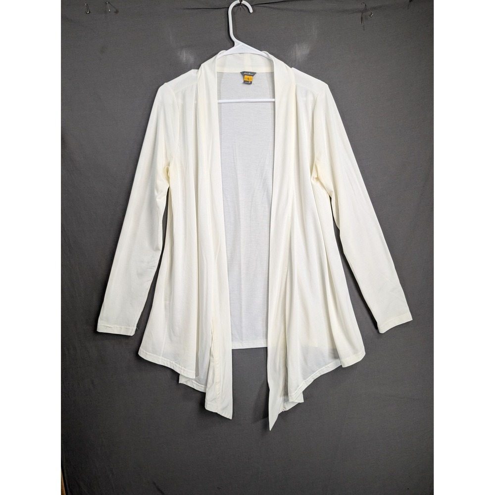 Eddie Bauer Womens White Open Front Drape Cardigan 23750514 Size M